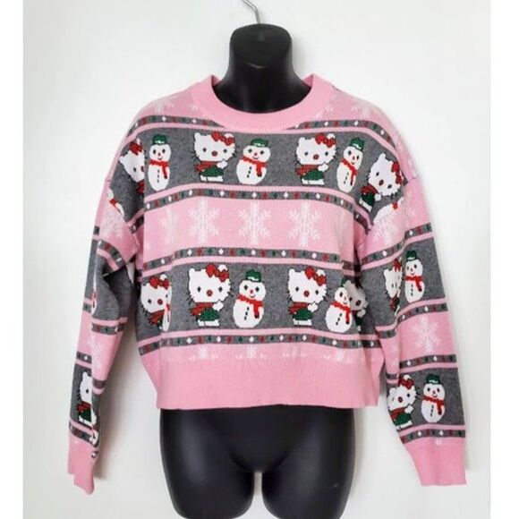 Hello Kitty x Aeropostale Fair Isle Snowmen Holiday Sweater Size S Winter - Picture 2 of 7